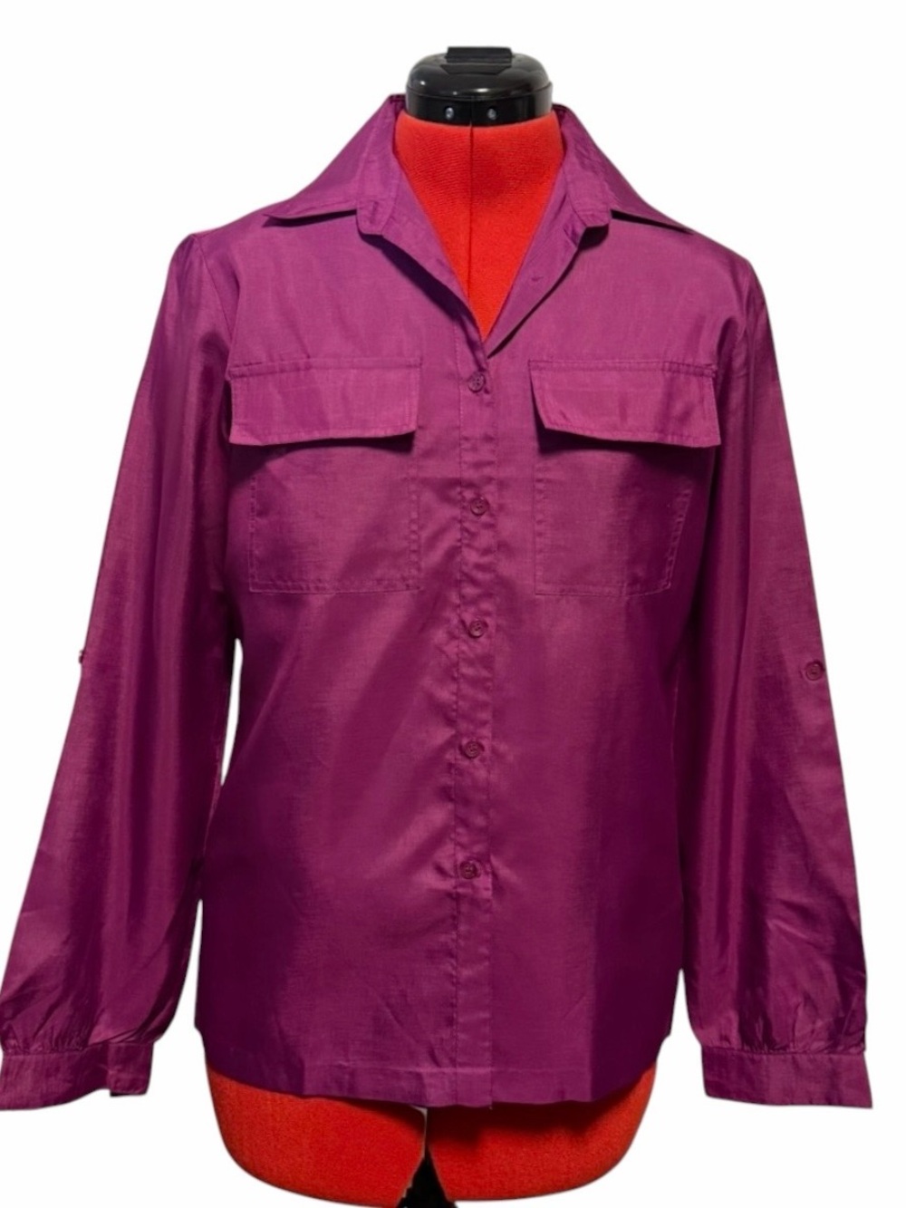 Vintage Silkhana by Lady Manhattan Button Down Long Sleeve  Purple Shirt  Size 8